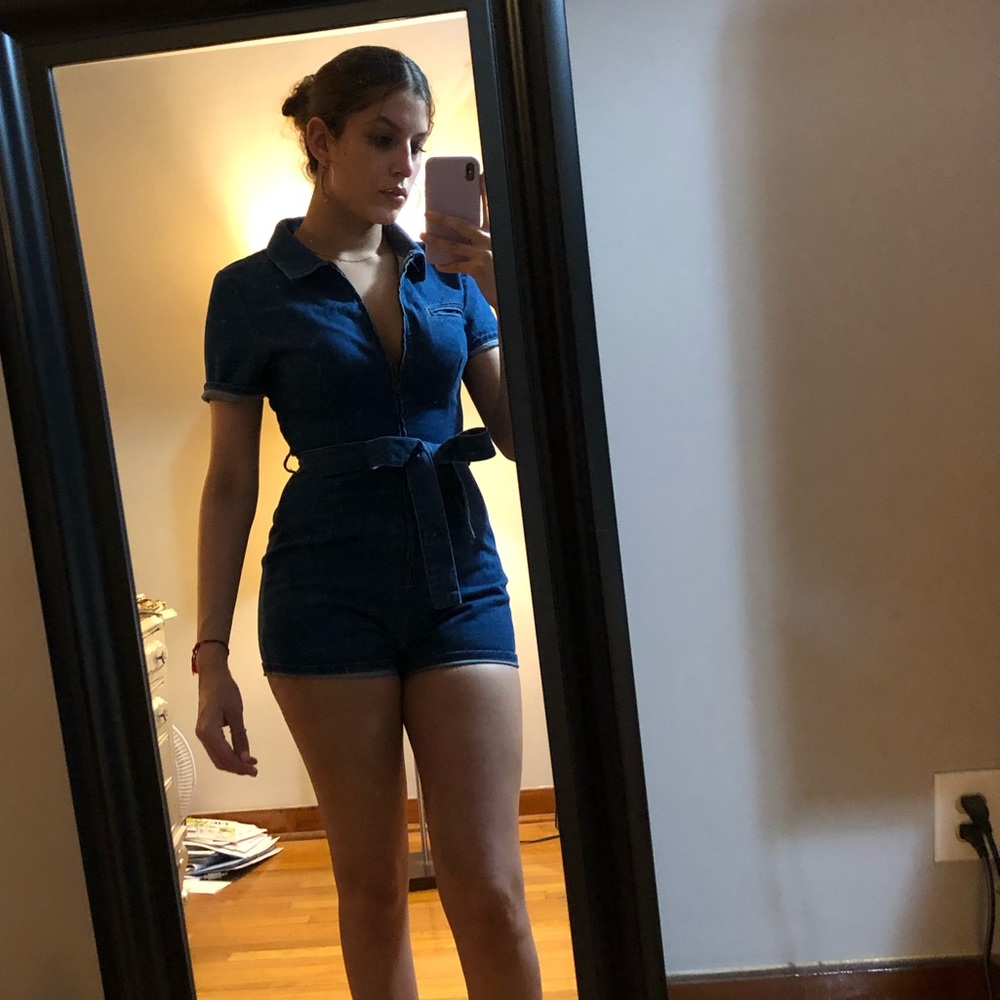 Denim shorts jump suit